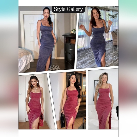 Popilush Red Shapewear Cocktail Shimmer Bodycon Side Slit Midi Dress Size Small - Picture 2 of 12